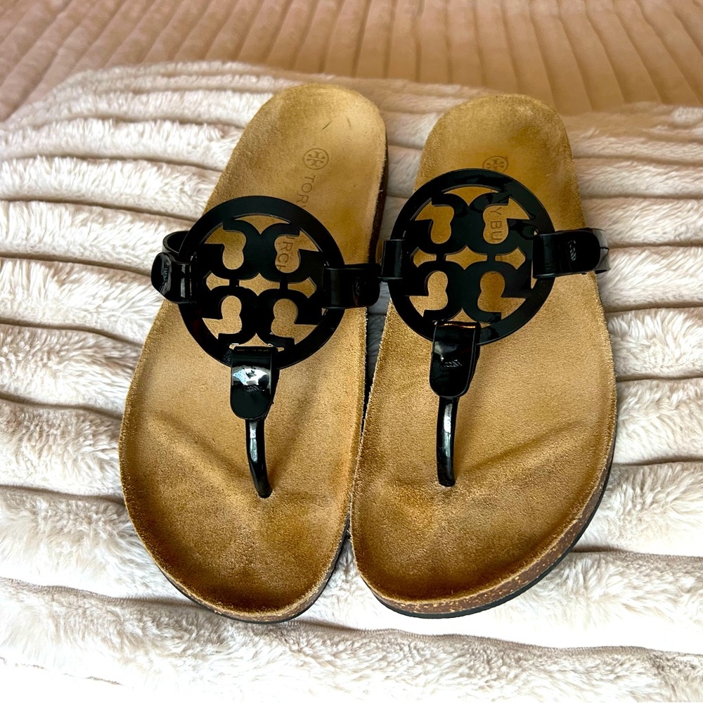 Tory Burch Miller Cloud Sandal size 8 black patent leather